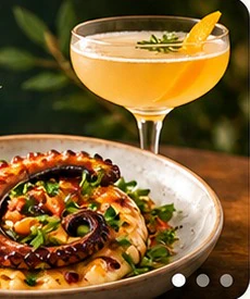 Grilled octopus with a citrus cocktail