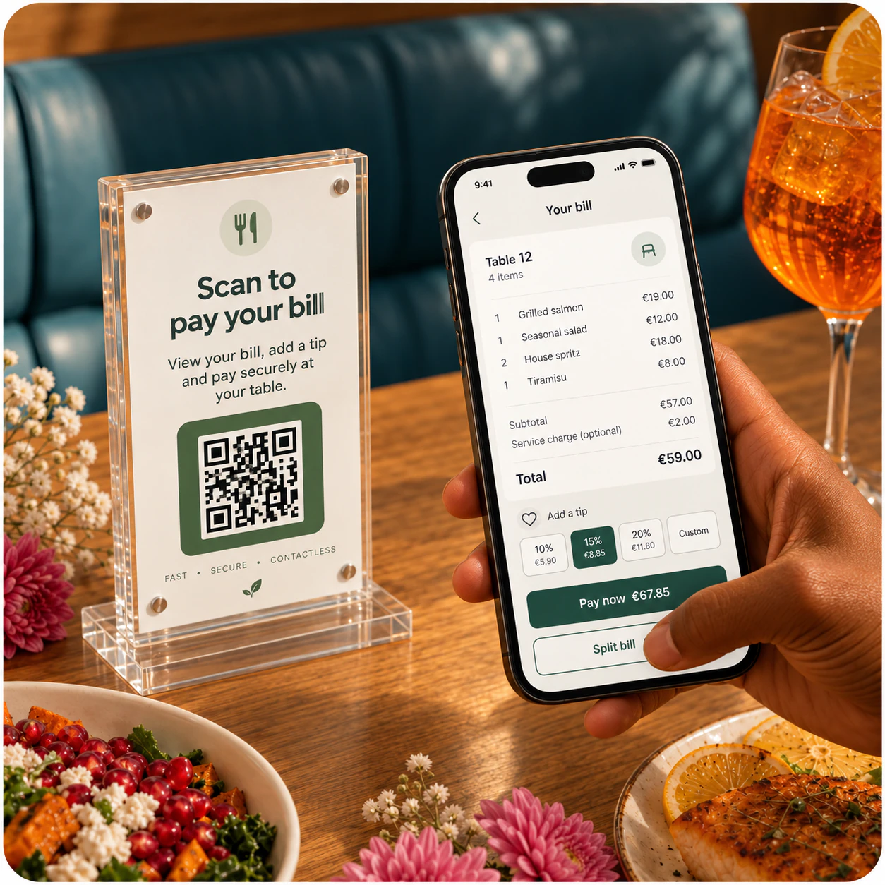 Guest paying the bill by phone